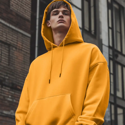 ho1 Men Oversized Solid Hooded Sweatshirt